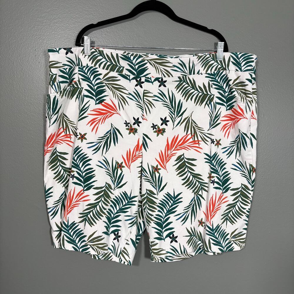Terra & Sky White & Green Resort Wear Tropical Shorts - 3X - Women's Plus Size